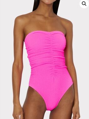 Milly NWT Neon Pink Strapless Ruched One-Piece Bathing Suit